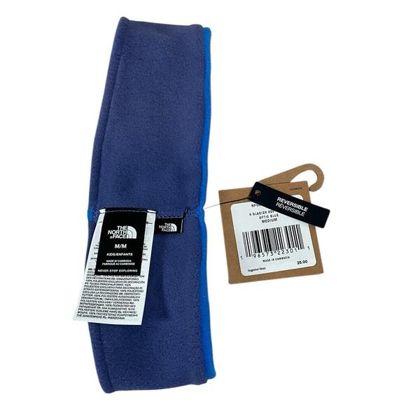 The North Face Kids Glacier Reversible Headband NWT Medium Light Blue Gray Cozy - Picture 3 of 9